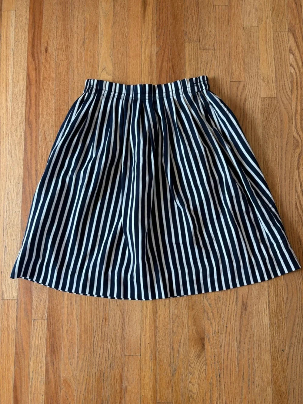 J. Crew Navy and White Vertical Stripe A-Line Skirt